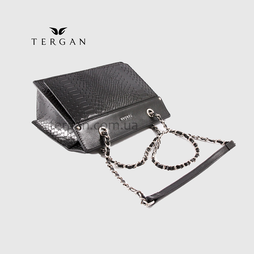 Сумка Женская Кожаная TERGAN 79486 Средняя На цепочке SIYAH PITON/SIYAH RUSTIC Черный Черный