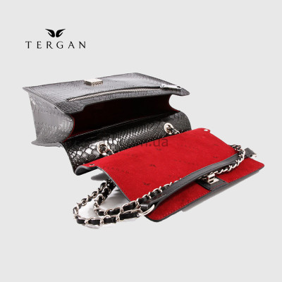 Сумка Женская Кожаная TERGAN 79486 Средняя На цепочке SIYAH PITON/SIYAH RUSTIC Черный Черный