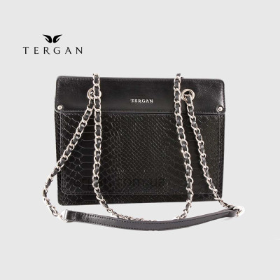 Сумка Женская Кожаная TERGAN 79486 Средняя На цепочке SIYAH PITON/SIYAH RUSTIC Черный Черный