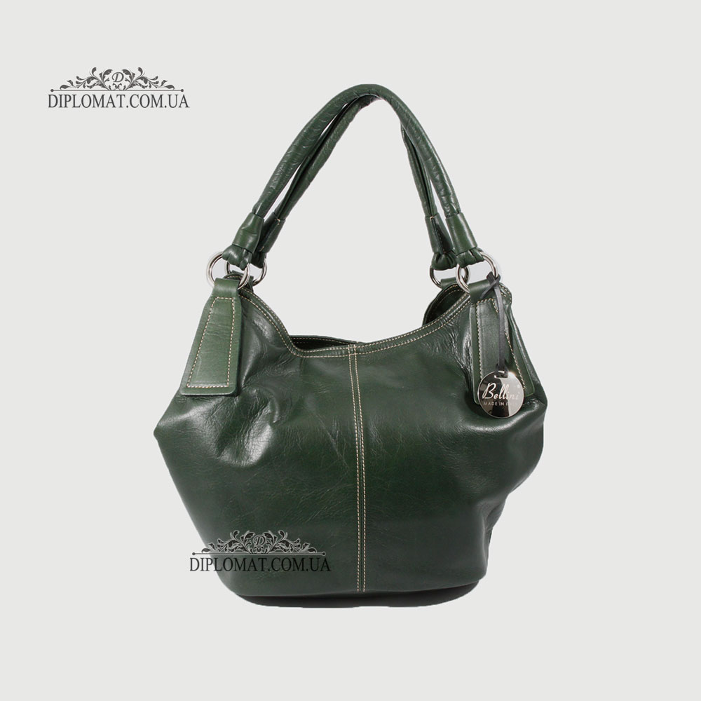 Сумка Женская Кожаная Большая Ручка на плечо BELLINI Sorano 5050  GREEN vegetal Зеленый