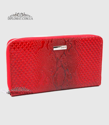 Кошелек на молнии KARYA 1118 Кожаный 019 RED Lack