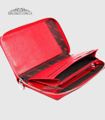 Кошелек на молнии KARYA 1118 Кожаный 019 RED Lack