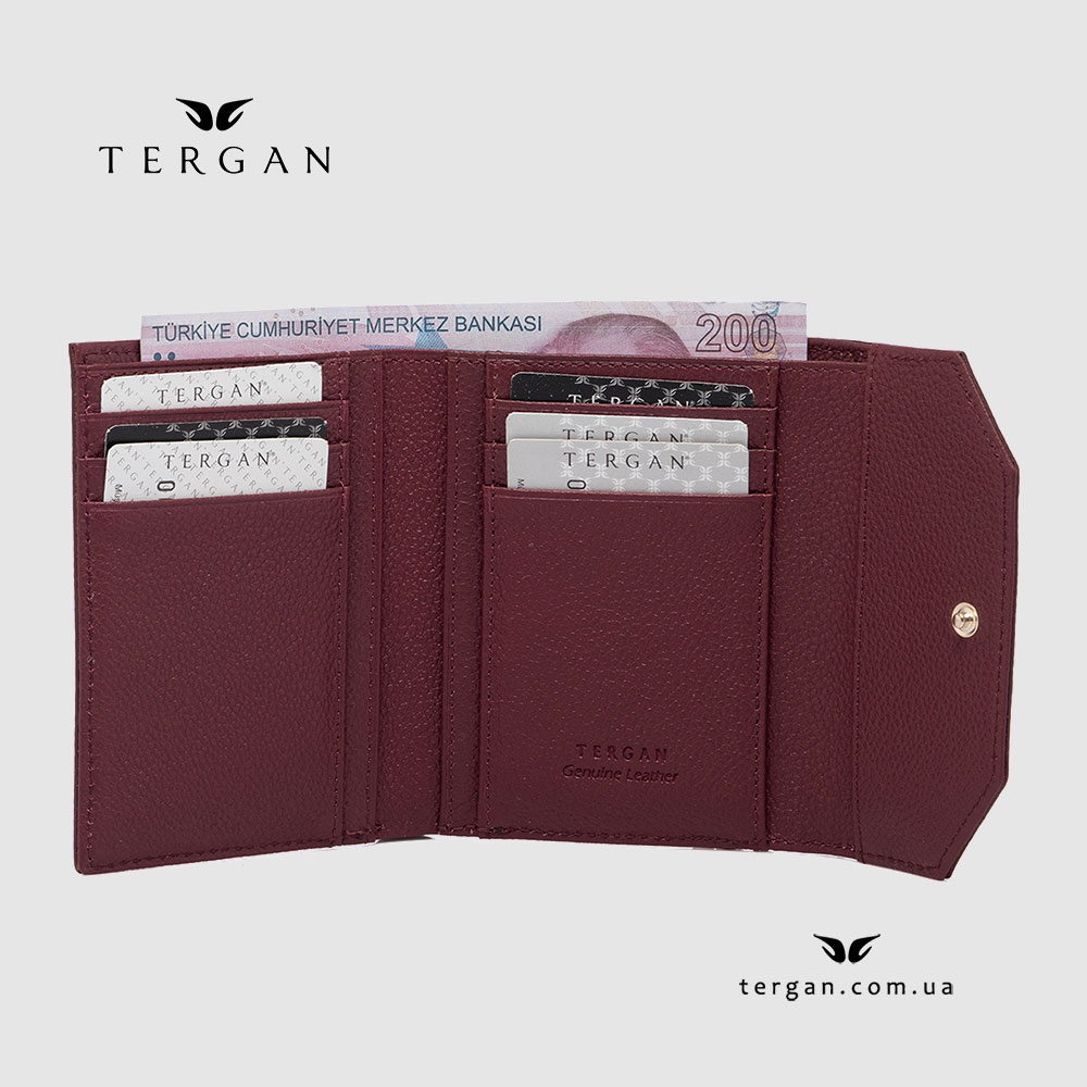 Кошелек женский TERGAN 5809 BORDO MONACO Бордовый Кожаный небольшого размера