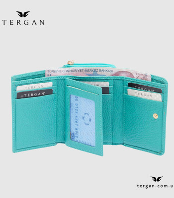 Кошелек женский TERGAN 5798 Кожаный отделение для монет внешнее на молнии TURKUAZ FLOATER