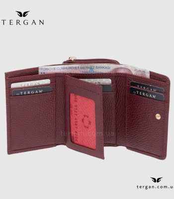 Кошелек женский TERGAN 5798 Кожаный отделение для монет внешнее на молнии BORDO FLOATER Бордовый