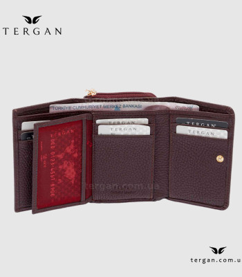 Кошелек женский TERGAN 5798 Кожаный отделение для монет внешнее на молнии KOYU BORDO FLOATER Бордовый