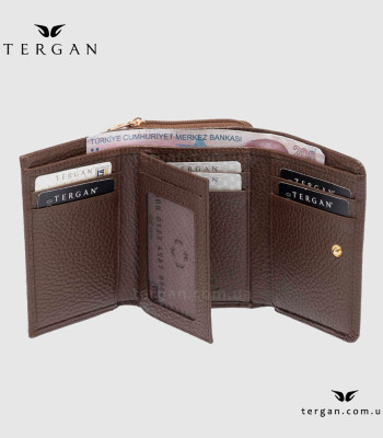 Кошелек женский TERGAN 5798 Кожаный отделение для монет внешнее на молнии KAHVE FLOATER Коричневый