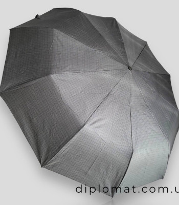 Зонт Автомат Три Слона L34033 серый в клетку Ручка-крюк Кожаная Polyester D.GREY
