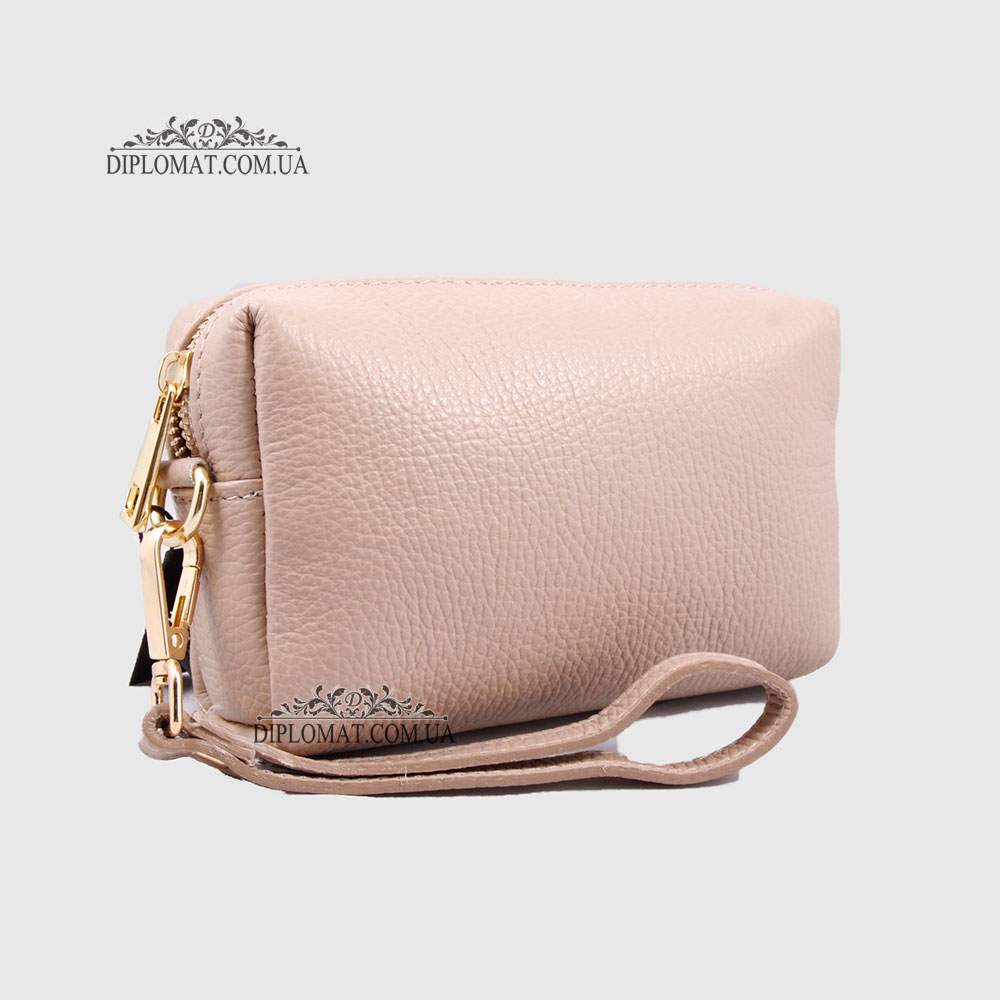Косметичка женская GIADA PELLE 0027 Кожаная на Одно отделение Металлическая фурнитура  BEJ floater Белый/Бежевый