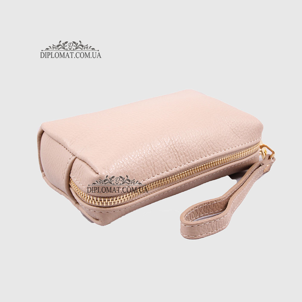 Косметичка женская GIADA PELLE 0027 Кожаная на Одно отделение Металлическая фурнитура  BEJ floater Белый/Бежевый