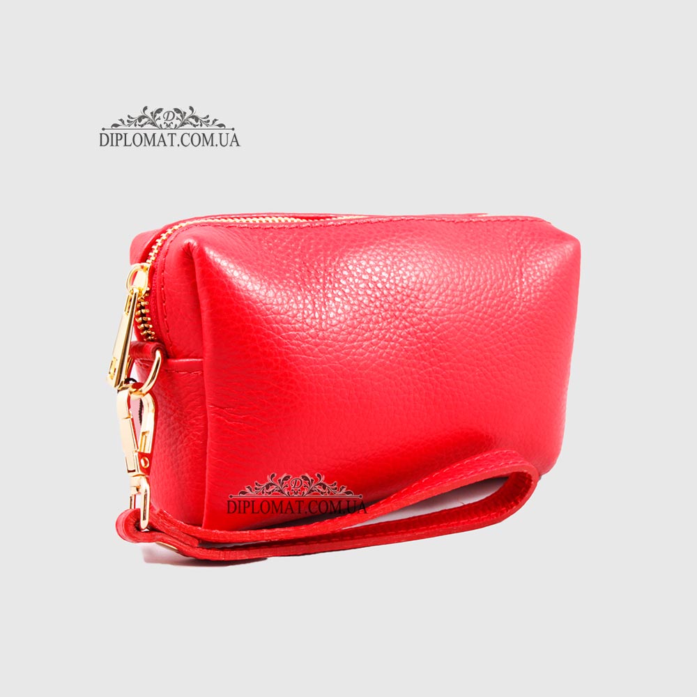 Косметичка женская GIADA PELLE 0027 Кожаная на Одно отделение Металлическая фурнитура  RED floater Красный/Розовый