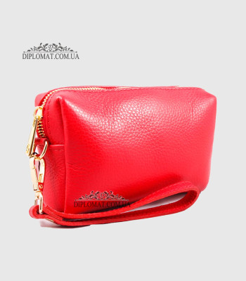Косметичка женская GIADA PELLE 0027 Кожаная на Одно отделение Металлическая фурнитура RED floater
