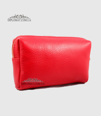Косметичка женская GIADA PELLE 0027 Кожаная на Одно отделение Металлическая фурнитура RED floater