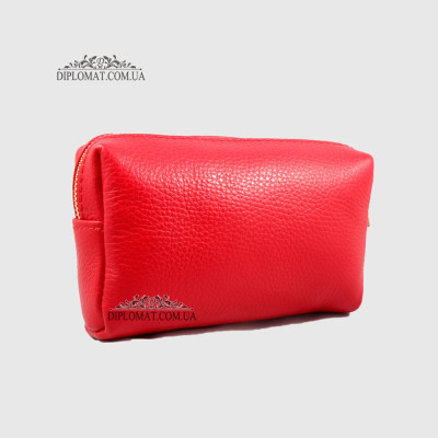 Косметичка женская GIADA PELLE 0027 Кожаная на Одно отделение Металлическая фурнитура  RED floater Красный/Розовый