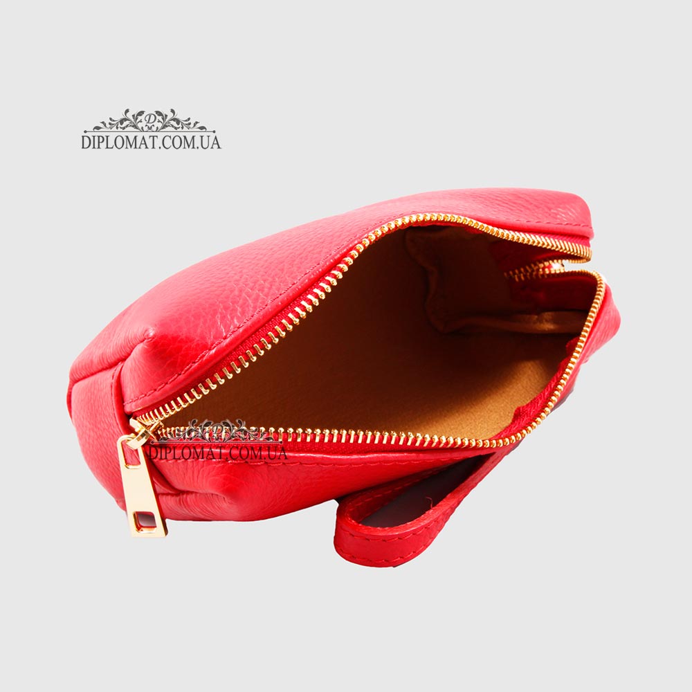 Косметичка женская GIADA PELLE 0027 Кожаная на Одно отделение Металлическая фурнитура  RED floater Красный/Розовый