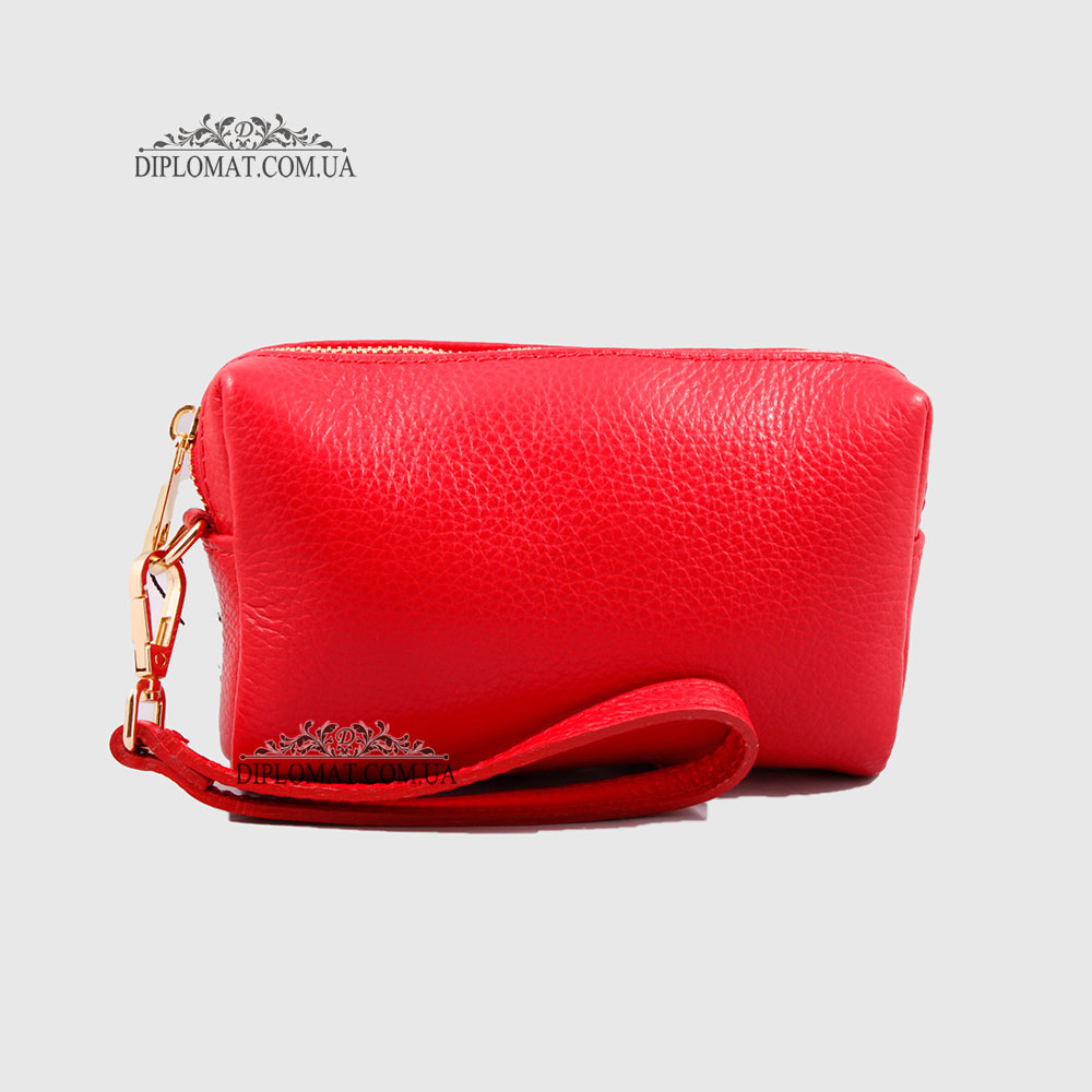 Косметичка женская GIADA PELLE 0027 Кожаная на Одно отделение Металлическая фурнитура  RED floater Красный/Розовый