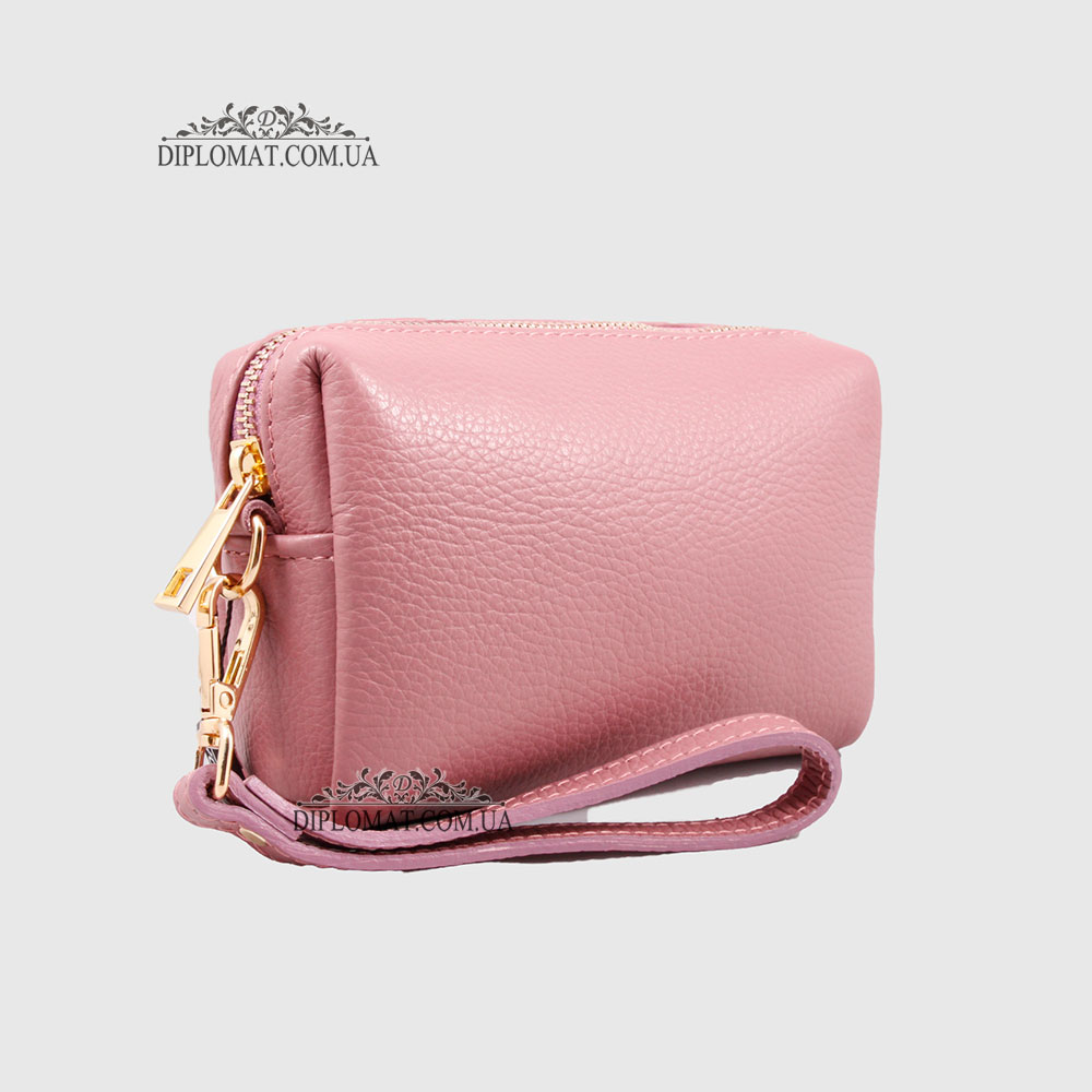 Косметичка женская GIADA PELLE 0027 Кожаная на Одно отделение Металлическая фурнитура  PINK floater Красный/Розовый