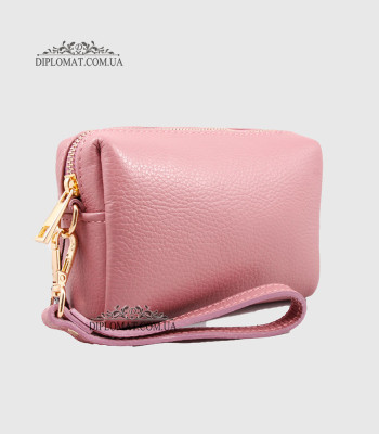 Косметичка женская GIADA PELLE 0027 Кожаная на Одно отделение Металлическая фурнитура PINK floater
