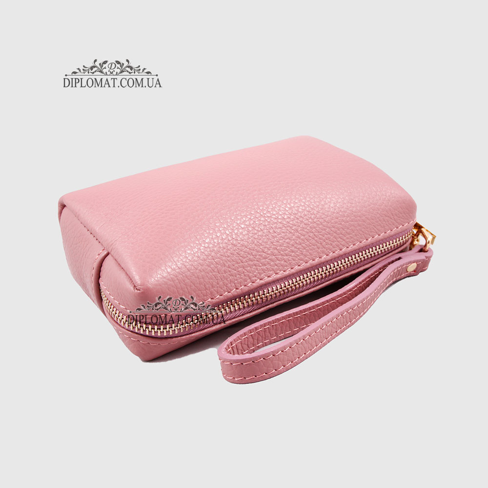 Косметичка женская GIADA PELLE 0027 Кожаная на Одно отделение Металлическая фурнитура  PINK floater Красный/Розовый