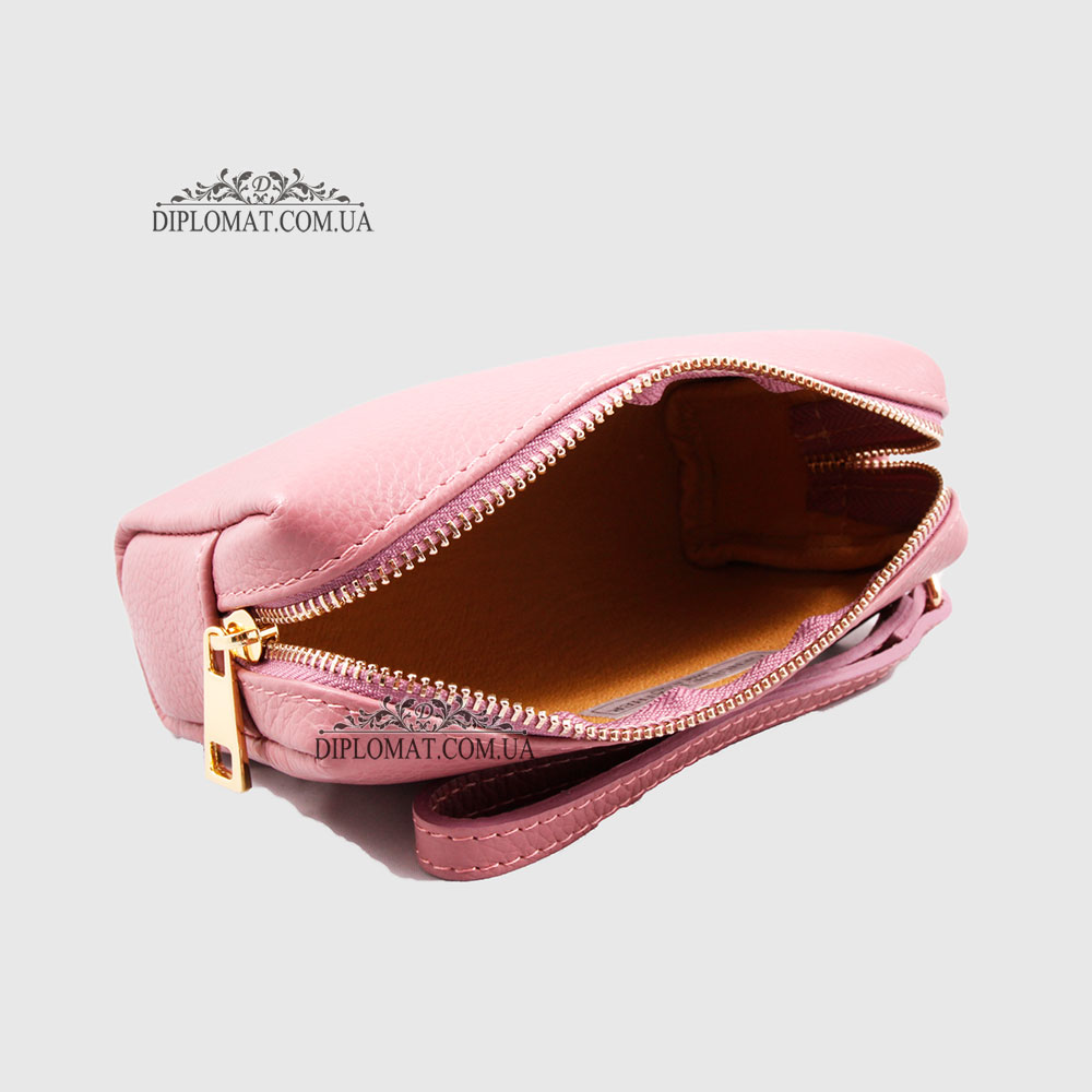 Косметичка женская GIADA PELLE 0027 Кожаная на Одно отделение Металлическая фурнитура  PINK floater Красный/Розовый