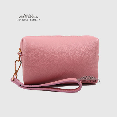 Косметичка женская GIADA PELLE 0027 Кожаная на Одно отделение Металлическая фурнитура  PINK floater Красный/Розовый