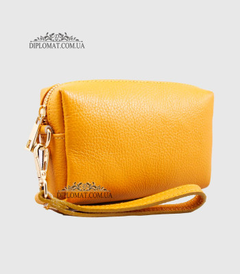 Косметичка женская GIADA PELLE 0027 Кожаная на Одно отделение Металлическая фурнитура MUSTARD floater