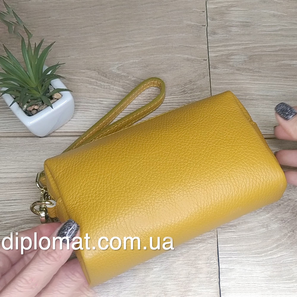 Косметичка женская GIADA PELLE 0027 Кожаная на Одно отделение Металлическая фурнитура  MUSTARD floater Горчичный