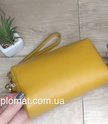 Косметичка женская GIADA PELLE 0027 Кожаная на Одно отделение Металлическая фурнитура MUSTARD floater