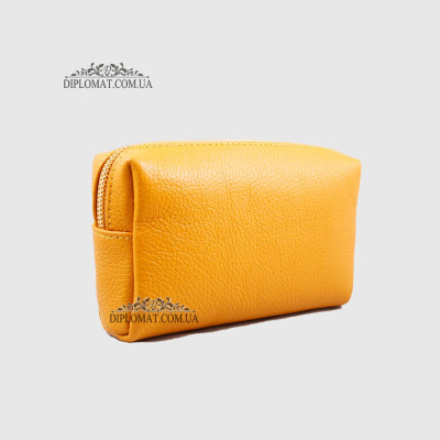 Косметичка женская GIADA PELLE 0027 Кожаная на Одно отделение Металлическая фурнитура  MUSTARD floater Горчичный