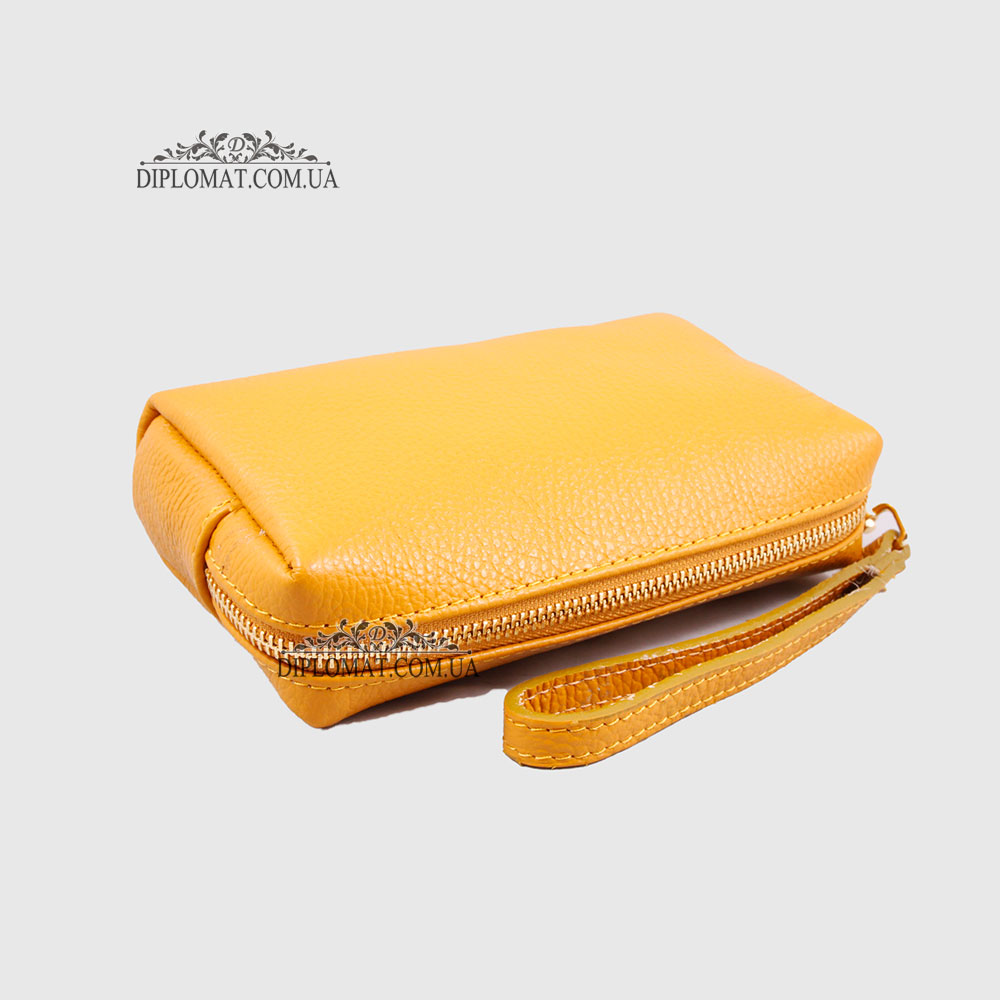 Косметичка женская GIADA PELLE 0027 Кожаная на Одно отделение Металлическая фурнитура  MUSTARD floater Горчичный