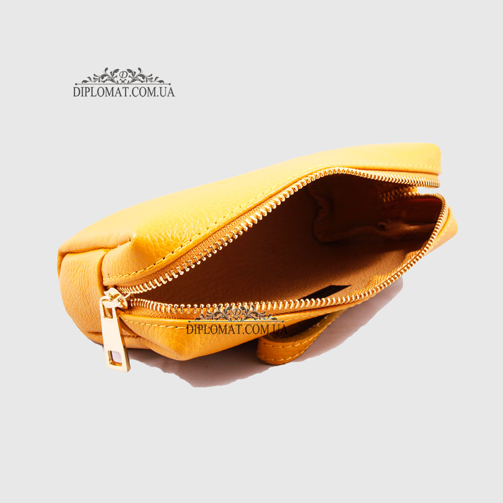 Косметичка женская GIADA PELLE 0027 Кожаная на Одно отделение Металлическая фурнитура  MUSTARD floater Горчичный