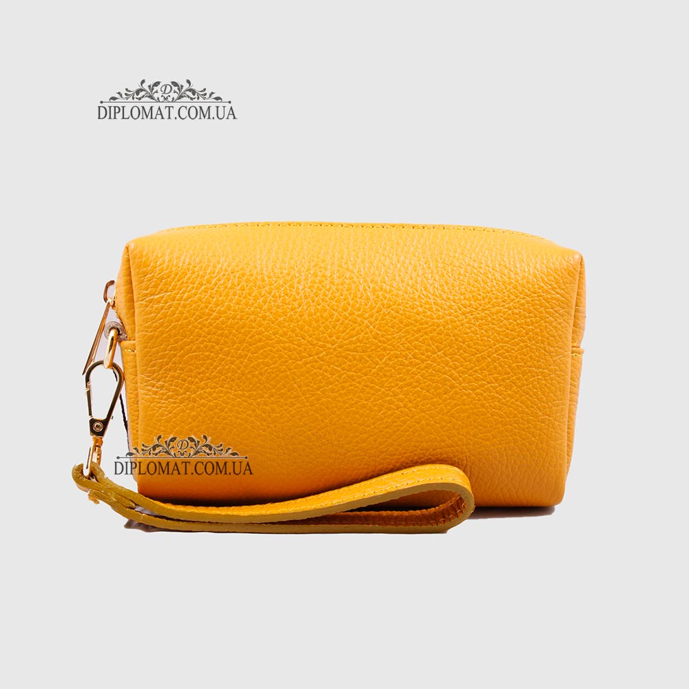 Косметичка женская GIADA PELLE 0027 Кожаная на Одно отделение Металлическая фурнитура  MUSTARD floater Горчичный