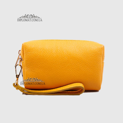Косметичка женская GIADA PELLE 0027 Кожаная на Одно отделение Металлическая фурнитура  MUSTARD floater Горчичный