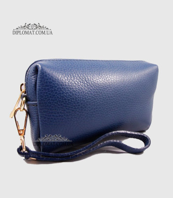Косметичка женская GIADA PELLE 0027 Кожаная на Одно отделение Металлическая фурнитура D.BLUE  floater