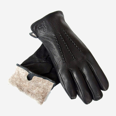 Перчатки мужские BALISA S-106  DEER BLACK Размеры 10-12 черные с натуральной кожи оленя на шерстяной подкладке  Черный