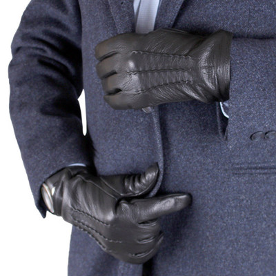 Перчатки мужские BALISA S-106  DEER BLACK Размеры 10-12 черные с натуральной кожи оленя на шерстяной подкладке  Черный