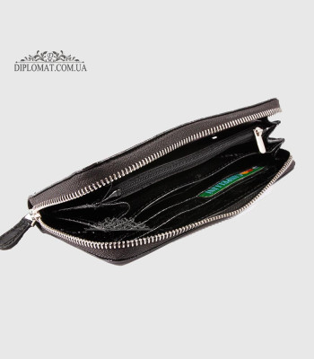 Кошелек на молнии CANPELLINI 706 Кожаный С петелькой на руку4 BLACK LAK CROCO Черный лак