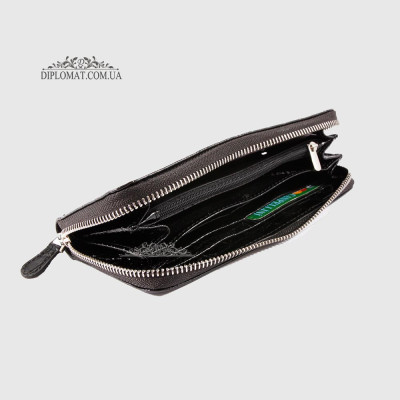 Кошелек на молнии CANPELLINI 706 Кожаный С петелькой на руку 4 BLACK LAK CROCO Черный лак Черный