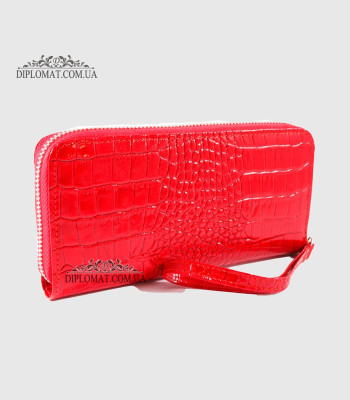 Кошелек на молнии CANPELLINI 706 Кожаный С петелькой на руку142 RED CROCO LAK Красный