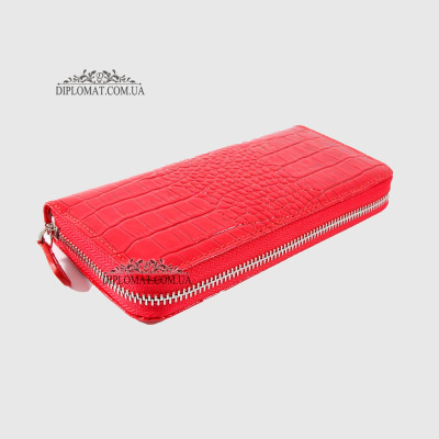 Кошелек на молнии CANPELLINI 706 Кожаный С петелькой на руку 142 RED CROCO LAK Красный  Красный