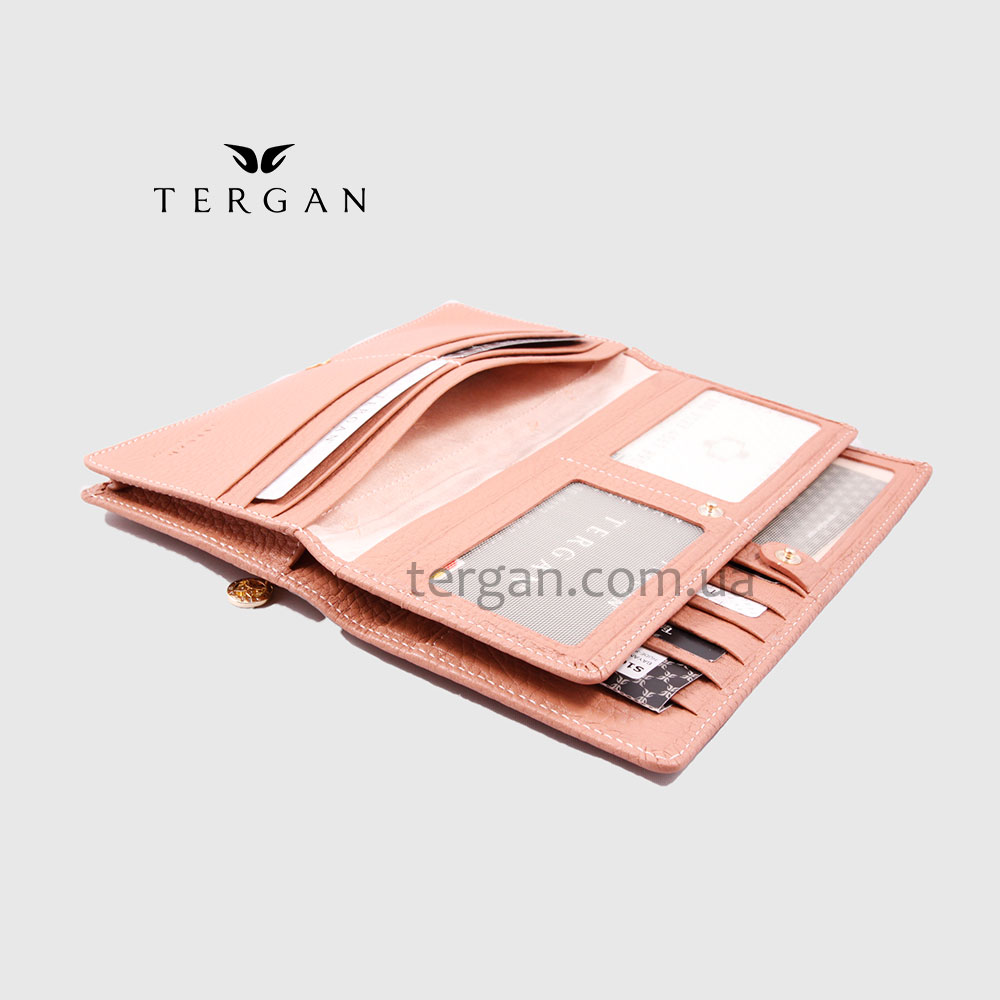 Кошелек Органайзер TERGAN 5685 Женский Кожаный На 2 отделения на кнопке NUDE FLOATER Пудра