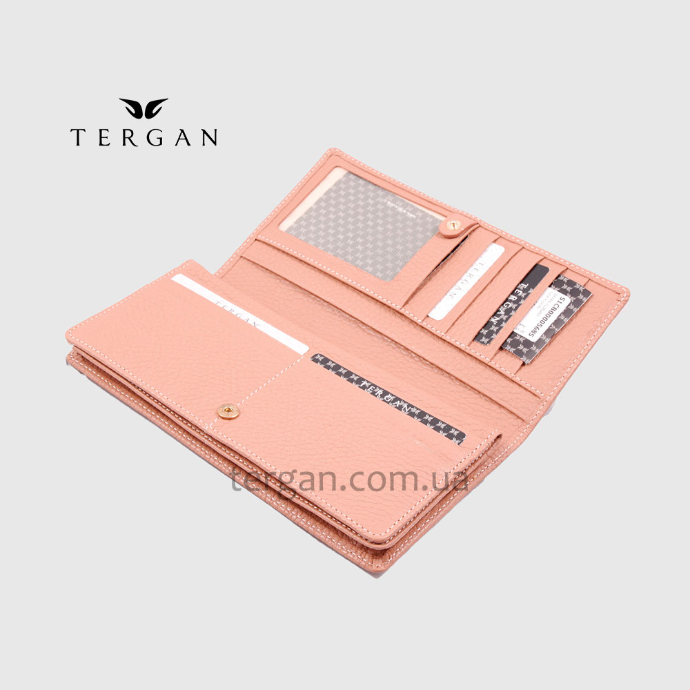 Кошелек Органайзер TERGAN 5685 Женский Кожаный На 2 отделения на кнопке NUDE FLOATER Пудра