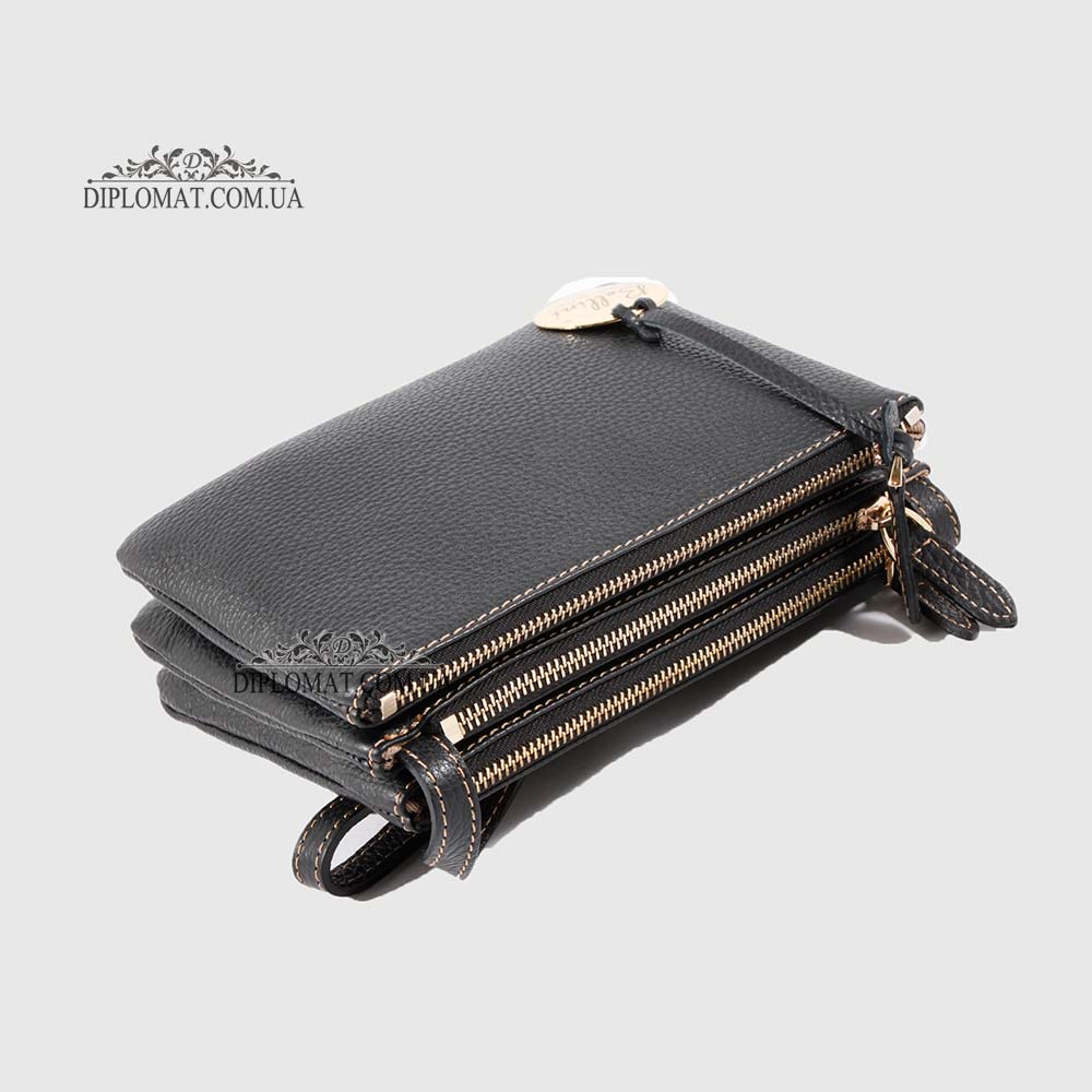 Сумка Кросс Боди на молнии Кожаная Женская BELLINI Antimo 303  BLACK floater Черный