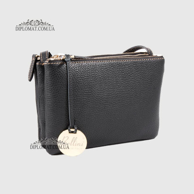 Сумка Кросс Боди на молнии Кожаная Женская BELLINI Antimo 303  BLACK floater Черный