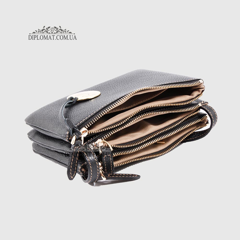 Сумка Кросс Боди на молнии Кожаная Женская BELLINI Antimo 303  BLACK floater Черный