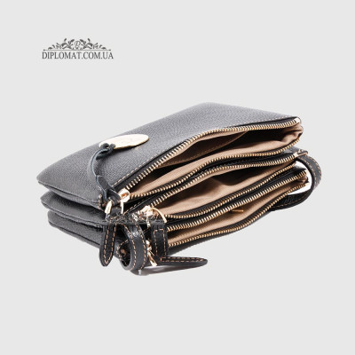 Сумка Кросс Боди на молнии Кожаная Женская BELLINI Antimo 303  BLACK floater Черный