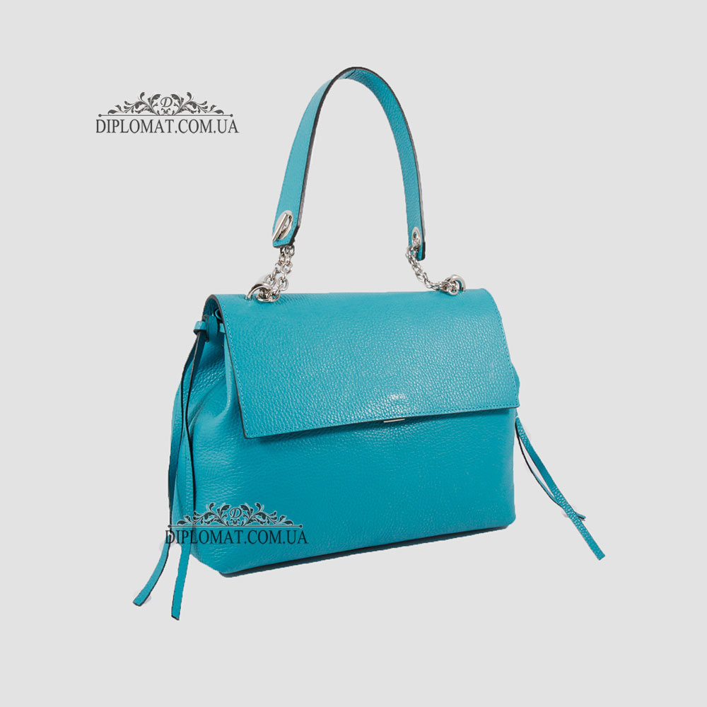 Сумка Женская Кожаная EMANUELA FERRETTI 85485 Средняя на цепочке через плечо TURCHESE  floater Бирюзовый