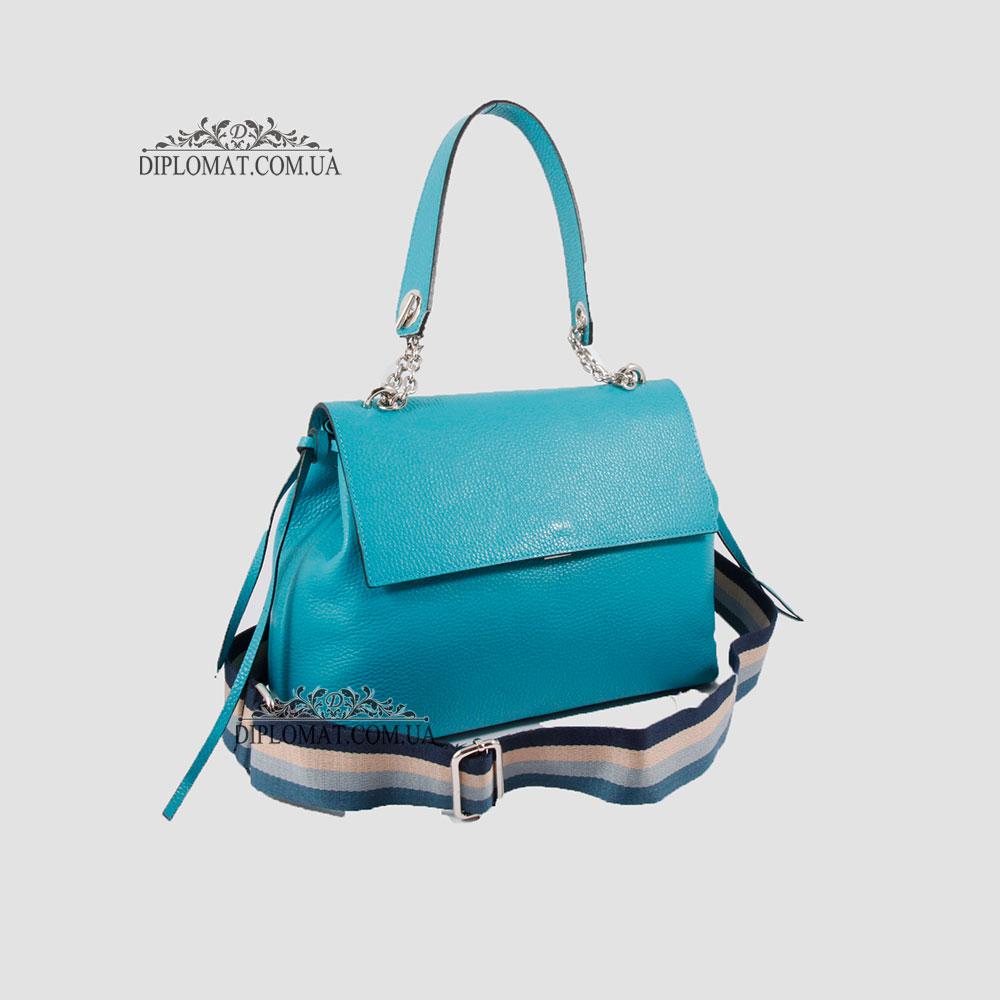 Сумка Женская Кожаная EMANUELA FERRETTI 85485 Средняя на цепочке через плечо TURCHESE  floater Бирюзовый
