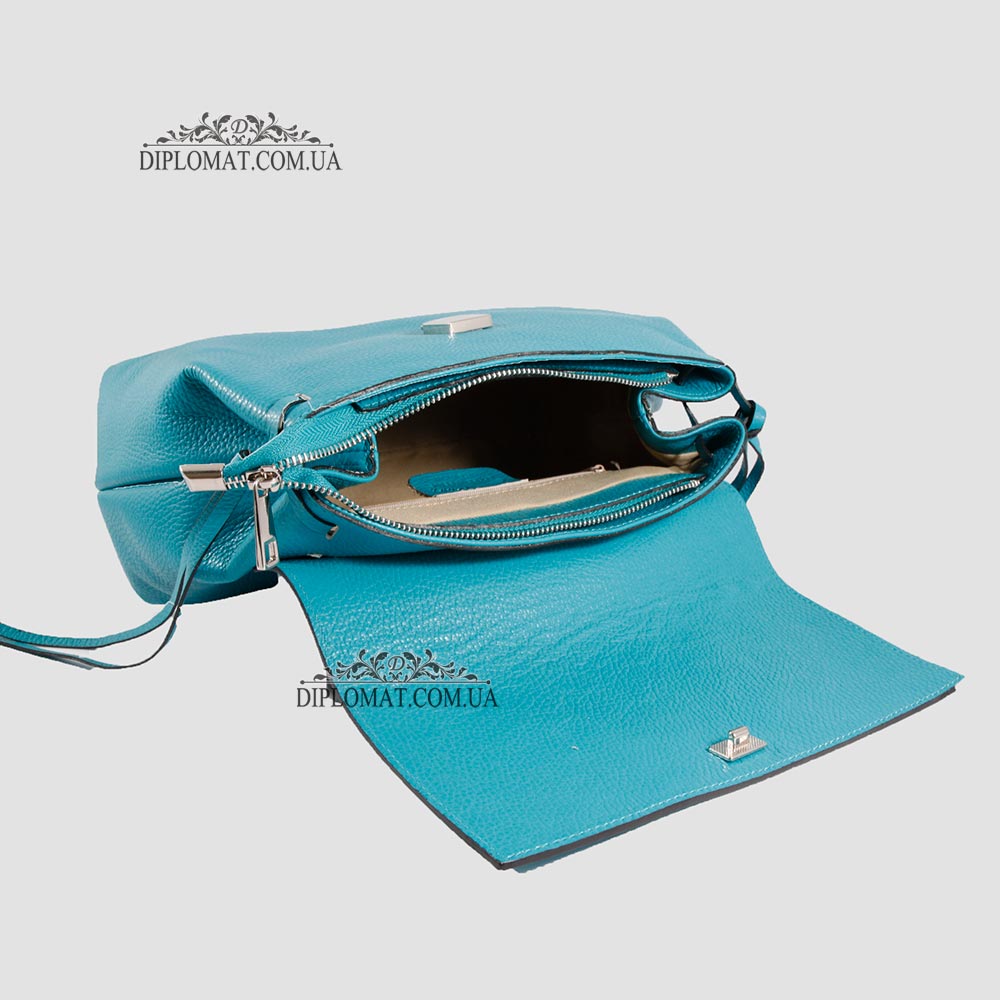 Сумка Женская Кожаная EMANUELA FERRETTI 85485 Средняя на цепочке через плечо TURCHESE  floater Бирюзовый