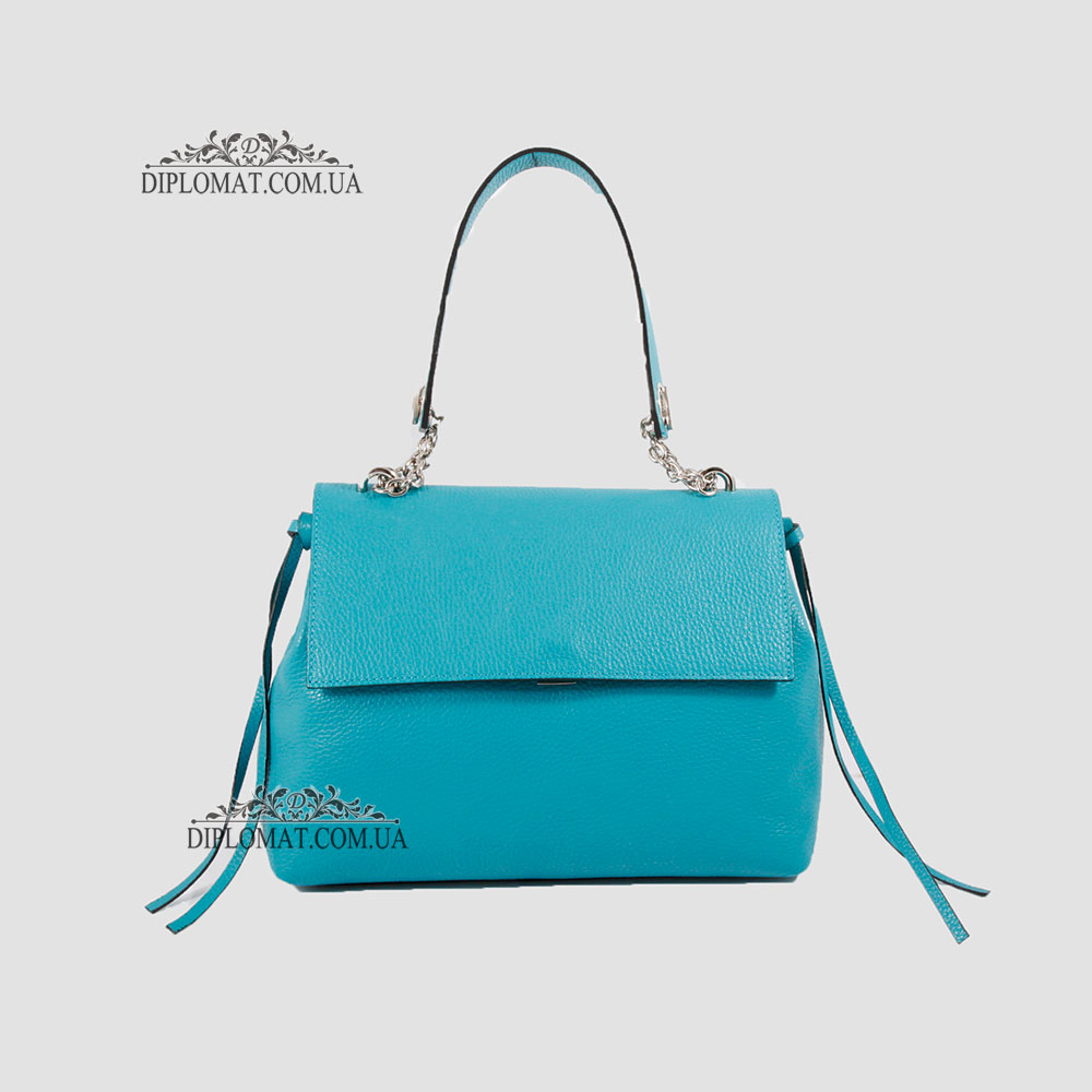 Сумка Женская Кожаная EMANUELA FERRETTI 85485 Средняя на цепочке через плечо TURCHESE  floater Бирюзовый